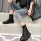 Martin Boots Women's Winter Knit Stitching Lace-up Ankle Boots Leather Thick-soled Motorcycle Boots
