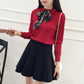 Autumn and Winter Knitted Long-sleeved Sweater Pullover Solid Color Round Neck Blouse Bow Tie Fashion Women's Bottoming Shirt