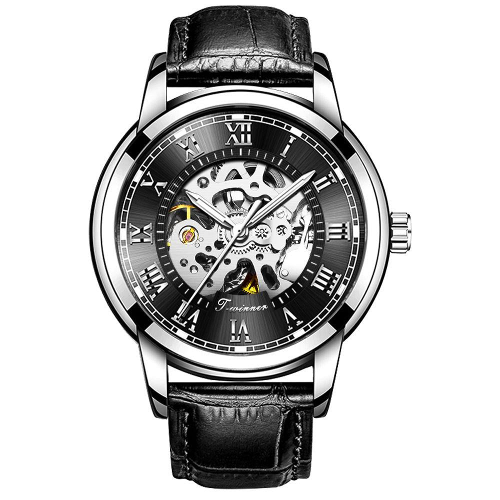 Classic Watches Men Automatic Mechanical Watch Leather Strap Self Winding Clock