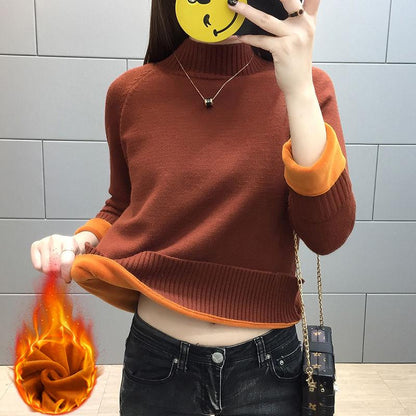 Pofulove Half-High Collar Short Pullover Fragrant Winter Sweater Long Sleeve Bottoming Shirt Sweater