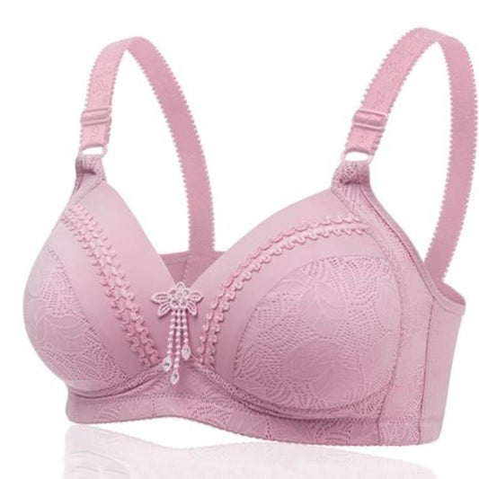 Embroidered Beautiful Back No Steel Ring Gathered Anti-sagging Breast Large Size Thin Ladies Sexy Comfortable Breathable Soft Bra