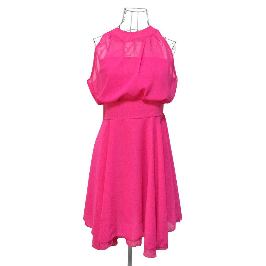 Irregular Large Swing Mesh Stitching Dress Perspective Collar Sleeveless Slim Chiffon Dress