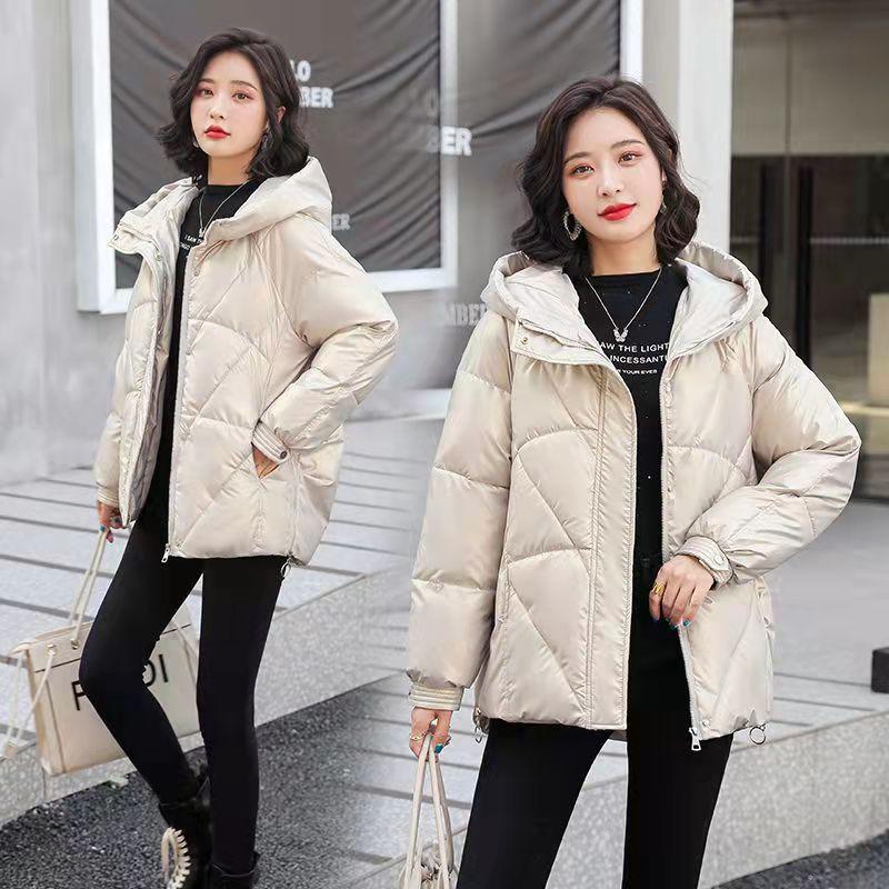 Winter Short Thickened Windproof Cold Warmth Loose Loose Hooded Casual Slim Solid Color Ladies Coat Jacket Padded