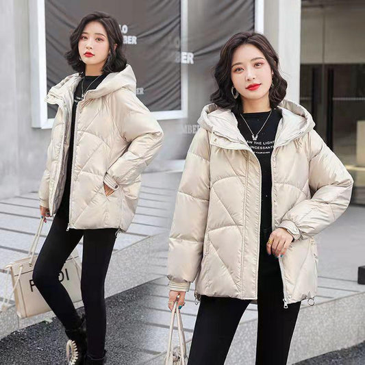 Winter Short Thickened Windproof Cold Warmth Loose Loose Hooded Casual Slim Solid Color Ladies Coat Jacket Padded