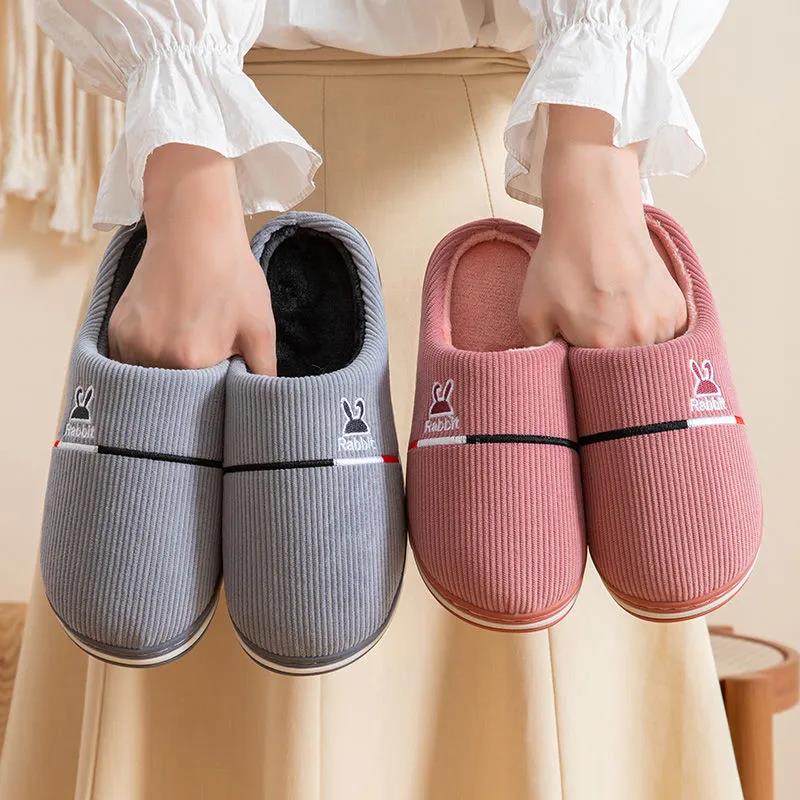 Cotton Slippers for Men and Women Cute Winter Non-slip Couple Indoor Warm and Comfortable Thick-soled Slippers
