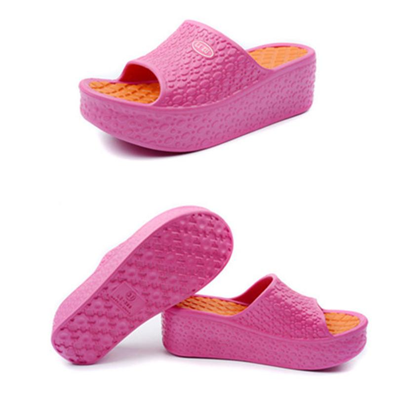 Wedge Heel Thick Bottom Women's One-word Slippers Wear Bohemian Plastic Foam Home Bathroom Slippers Ultra-light and Comfortable