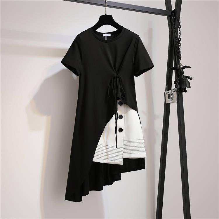 Pofulove Cotton T-shirt Set Women Summer Irregular T-shirt Skirt Two-piece Plus Size Skirt Suits