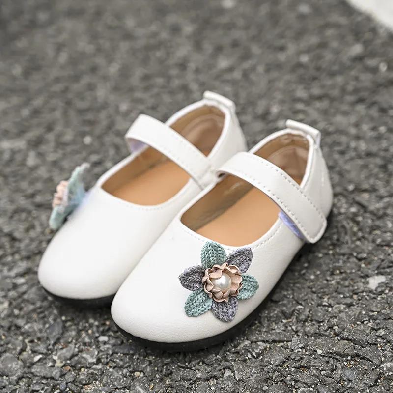 Girl's Knitted Flowers Soft Soled Breathable Single Shoes Little Girls' Non Slip Solid Color Light Princess Shoes