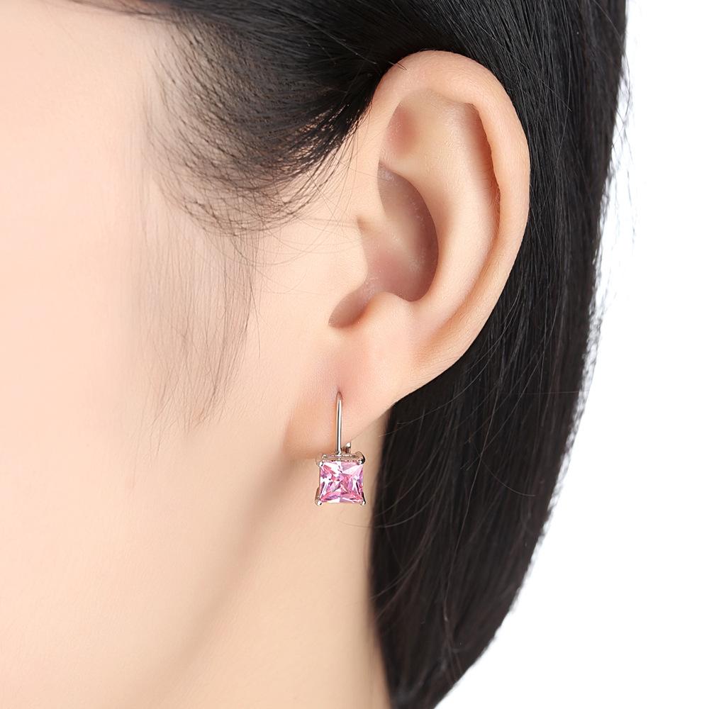 Personalized earrings, crystal zircon square earrings, Korean square earrings, white gold plating