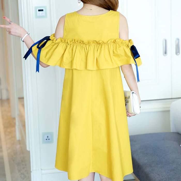 Pofulove Women Solid Color Off Shoulder Shirt Dress Office Lady Loose Thin Mid-length A-line Dress
