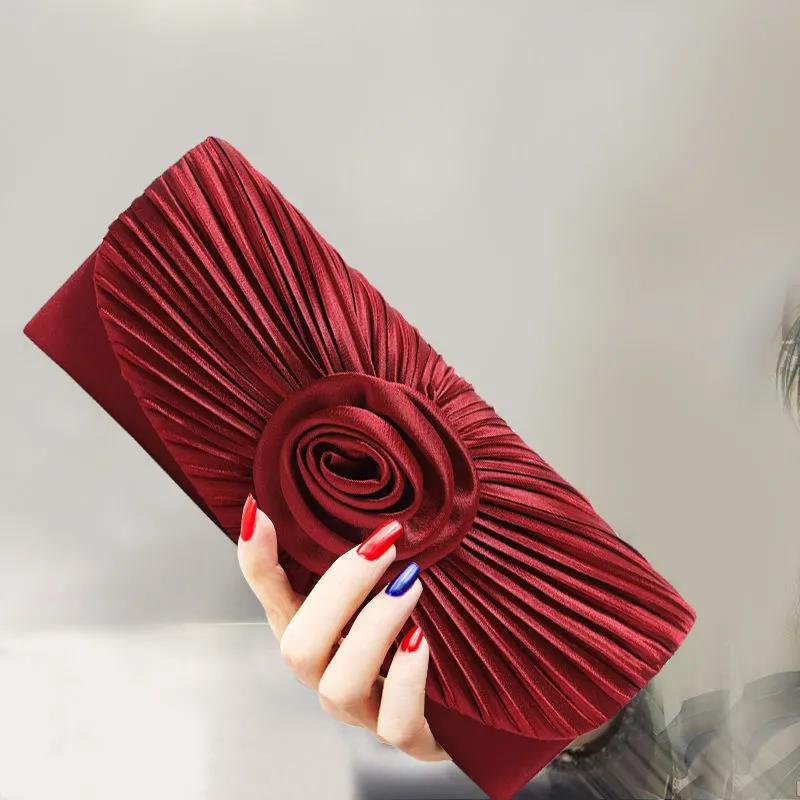 Ladies Elegance Luxury Clutch Bag Shoulder Bag Pleated Satin Wedding Evening Banquet
