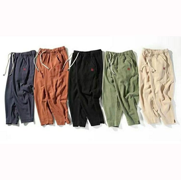 Linen Embroidery Printing Chinese Style Summer Trousers Men's Loose Casual Pants Cotton and Linen Harem Pants
