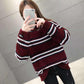 Women's Winter Large Size Versatile Striped Sweater Female Autumn Loose High Collar Long Sleeve Warm Knitted Pullover
