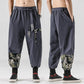 Chinese Style Linen Cotton Casual Pants Embroidery Tooling Bloomers Male Hip-hop Retro Style Tang Suit