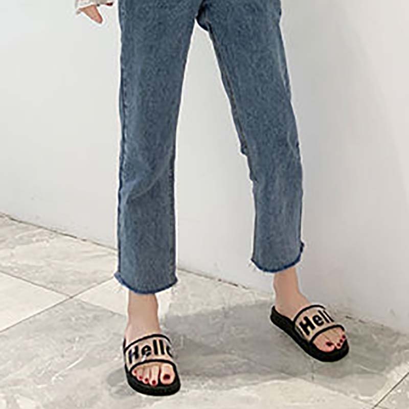 Slippers Women's Summer Wear Fashion Transparent with Bath Non-slip Female Students Flat-bottomed Home Slippers The Shoes Are One Size Smaller