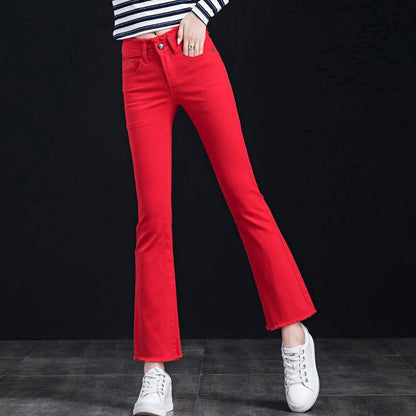 Slim Jeans Women's Summer Pants Stretch Slim Flared Pants Women's High Waist Drape Thin Nine-point Pants