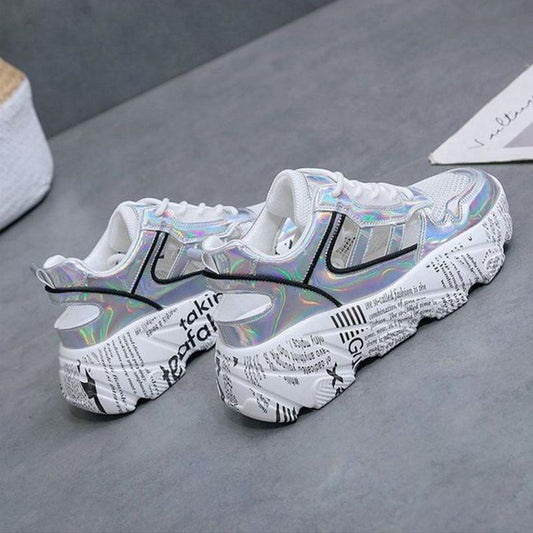 Spring  Summer Net Shoes Women's Wild Casual Breathable Sports Shoes Thick-soled Increased Shoes Non-slip Lace Running Shoes