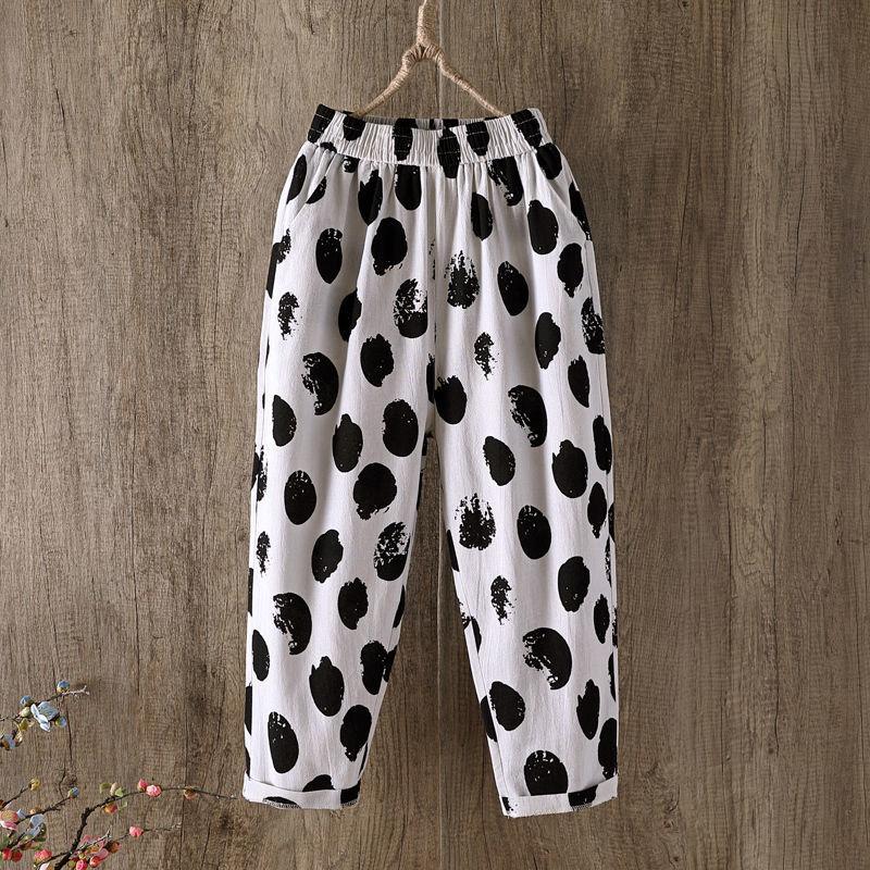 Cotton and Linen Printed Pants Women Loose Summer Thin Pants Women Plus Size Casual Pants Nine Points Harem Pants
