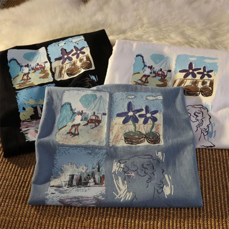 Retro Short-sleeved T-shirt Female Spring Autumn Summer Student Korean Version Loose Wild Half-sleeved Couple Ins Top Tide