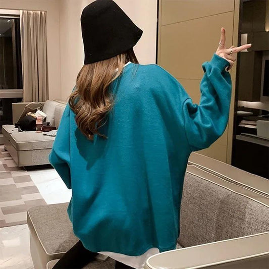 Fake Two-piece Round Collar Tops Women's Autumn Loose Long Sleeve Coats Large Size Versatile Pullover