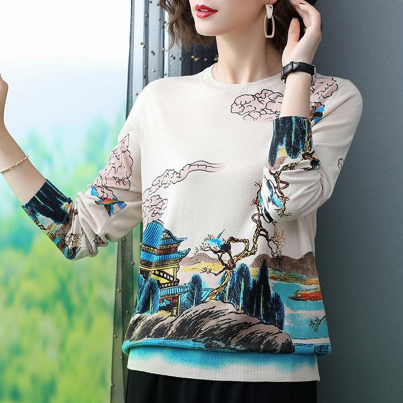 Autumn Winter 3D Printed Woolen Sweater Vintage Knit Bottoming Sweater Warm Plus Size Wool Blend Jumper Tops