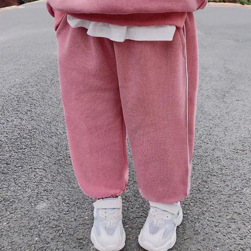 Girls' Suits Spring and Autumn Vacation Two-piece Sweater Long Pants Little Girls Loose Solid Color Two-piece Sweater Sets Casual Wear