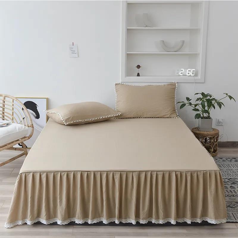 One-piece Solid Color Mattress Cover Washed Cotton Bed Sheet Simmons Protective Cover Elastic Non-slip Mattress Cover