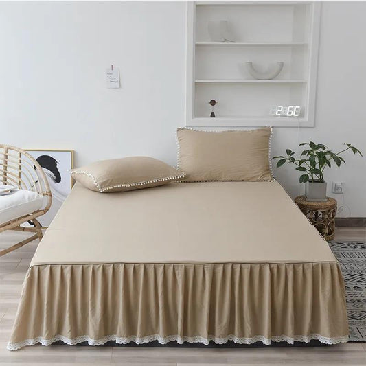 One-piece Solid Color Mattress Cover Washed Cotton Bed Sheet Simmons Protective Cover Elastic Non-slip Mattress Cover