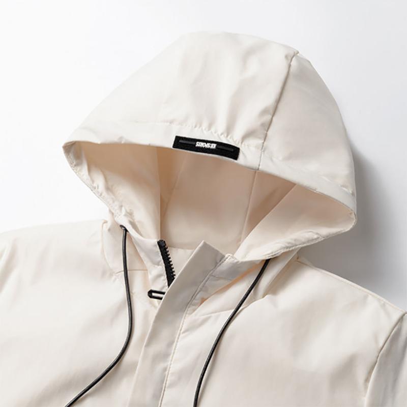 Autumn and Winter Jacket Men's Hooded Mid-length Korean Style Slim Solid Color Plus Velvet Jacket