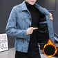 Men's Woolen Coat Autumn and Winter Korean Style Trendy Windbreaker Men's Short British Style Plus Velvet Coat Print