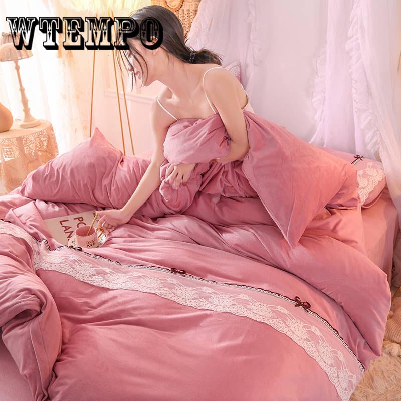 4pcs Luxury Warm Fleece Duvet Cover Bedding Set Queen King Size Bed Set Bed Sheet/Fitted Sheet Set