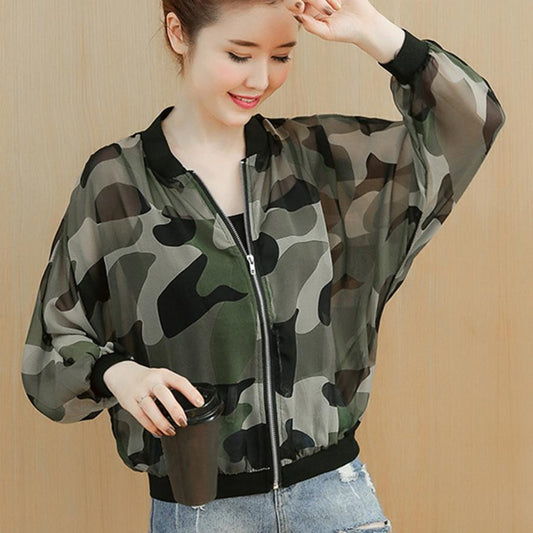 Chiffon Jacket Summer Thin Loose Camouflage Long-sleeved Sun Protection Clothing Female Bat Shirt Short Baseball Uniform