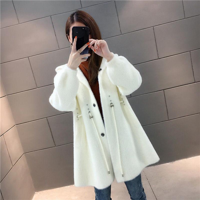 Autumn and Winter Long-sleeved Cardigan Jacket Mid-length Style Hooded Loose Sweater
