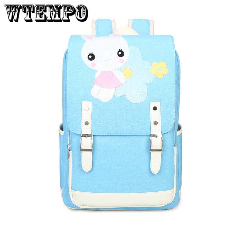 Primary school bag girl canvas backpack cute rabbit printing Korean campus backpack