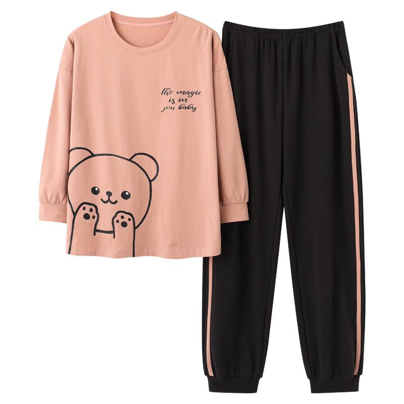 Women Pajamas Set Long Sleeve Pyjamas Suit Spring Autumn Sleepwear Winter Home Wear Loose Casual Pullover Round Neck Cute Nightwear Tops Pants