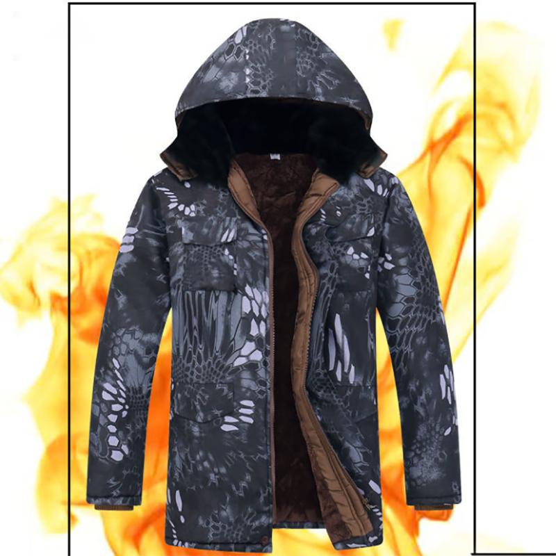 Men's Cotton Winter Plus Velvet Thick Padded Coat Cotton Coat Jacket Regular Mid-length Hooded