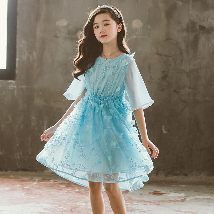 Girls' Dress 5-sleeve Summer Korean Style Version Children's A-line Princess Skirt Children's Mesh Skirt