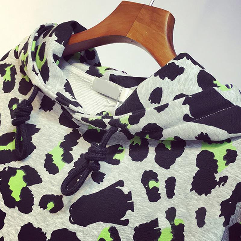 Leopard Print Long-sleeved Hooded Sweater Women's Short Coat Loose Top