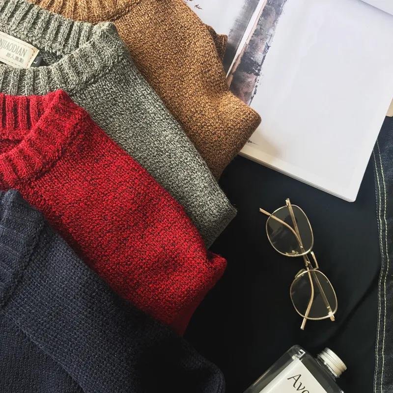 Men's Winter Retro Pullover Sweater To Keep Warm Stitching Contrast Thickening Round Neck Sweater Men's Sweater