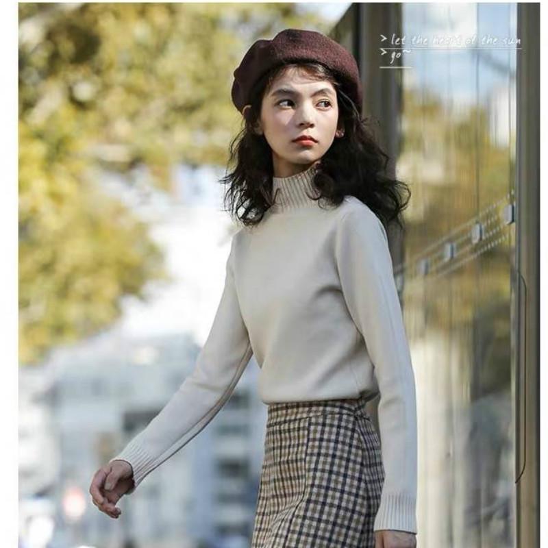 Women's Half-high Collar Pullover Sweater Long-sleeved Knitted bottoming Shirt Slim Wild