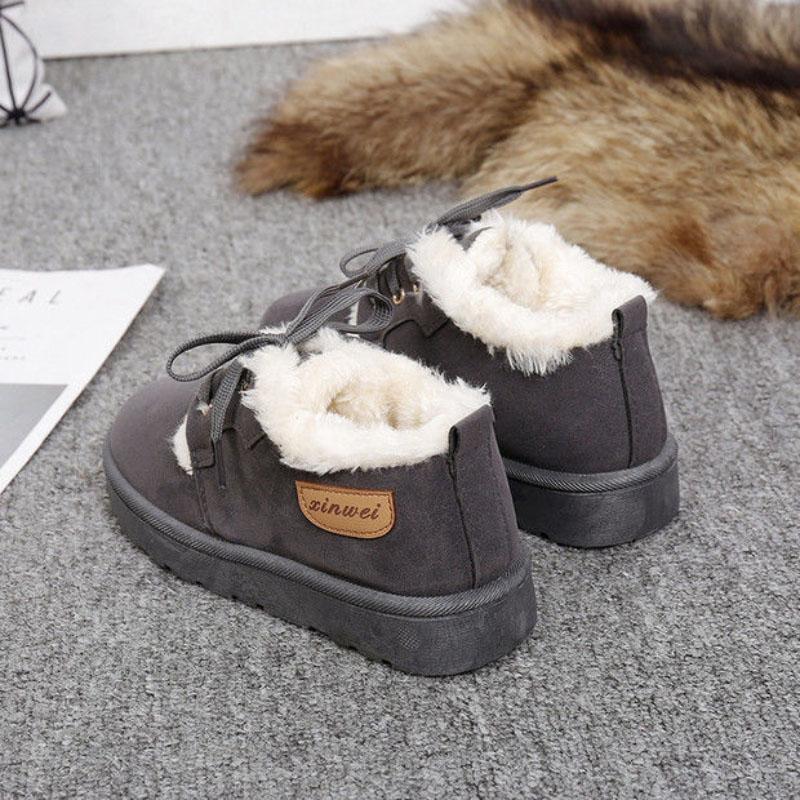 Winter Snow Boots Women All-match Non-slip Plus Velvet Warm Cotton Shoes Flat Bottom Lace-up Bread Shoes