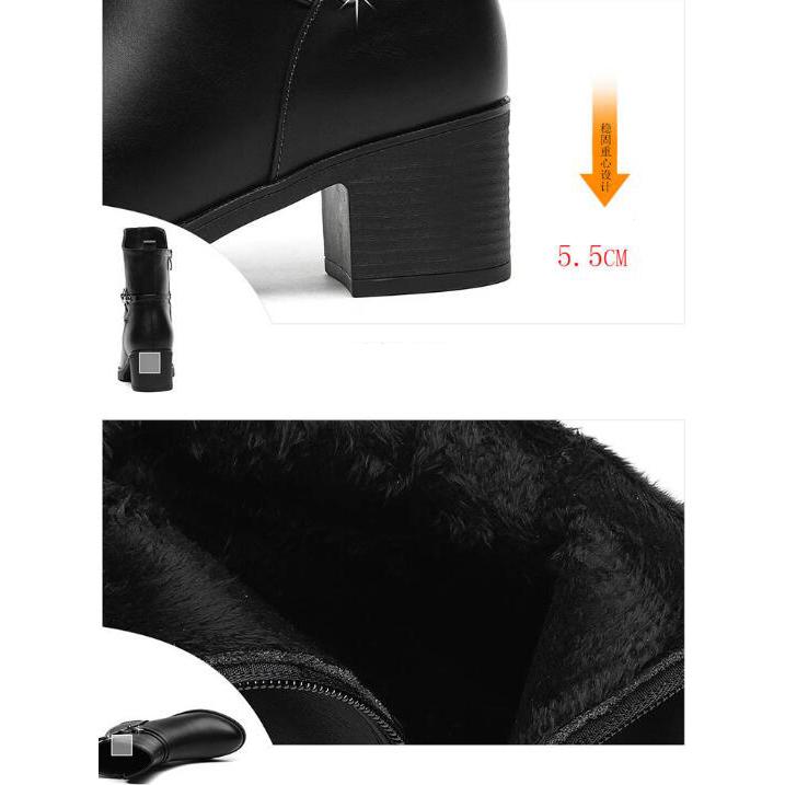 Women's Leather Boots Black Women's Autumn Winter Boots Slip on Ankle Boots for Women Bottes Femme