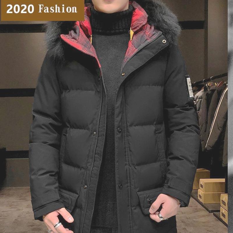 Down Padded Jacket Men's Warm Big Fur Collar Padded Jacket Youth Loose Thick Trend Mid-length Winter Clothes