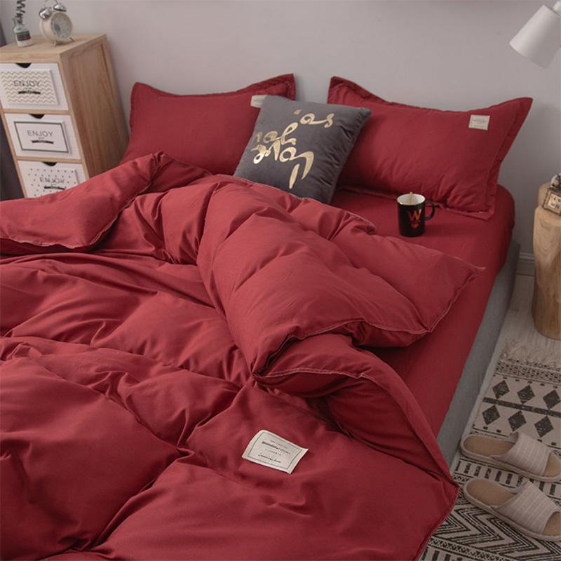 4-Piece Set Home Solid Color Duvet Cover Set Soft Cotton Comforter Cover Pillowcase Set Single Twin Queen King Sizes Quilt