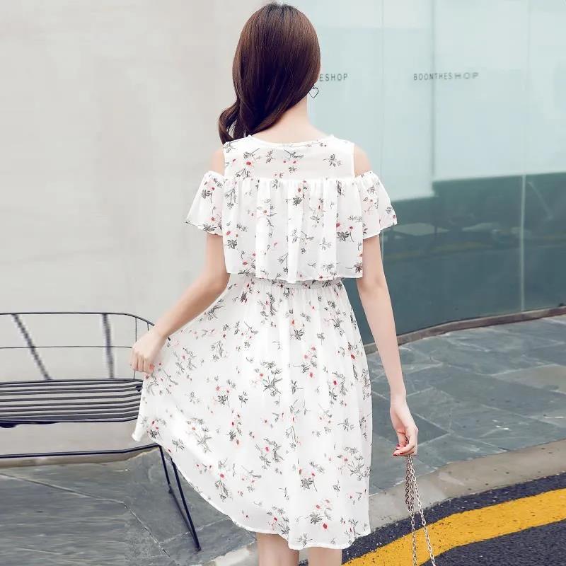 Women's Summer Chiffon Off-the-shoulder Dress Short A-type Short Skirt Waist Slimming Ladies Chiffon Dress Off-shoulder Dress
