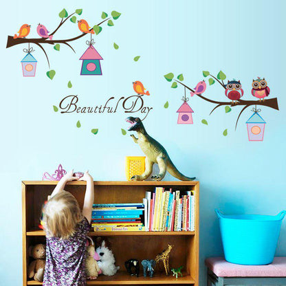 Sticker Cartoon Owl Branches Wall Stickers for Kids Rooms Children Room Nursery Bedroom