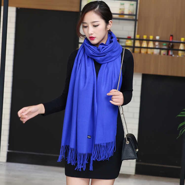 Women Cashmere Scarves with Tassel Soft Solid Color Warm Long Wraps Scarf Casual Lady Winter Shawl
