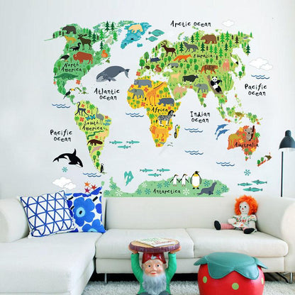 [Wall sticker ]Diy Animal World Map Wall Stickers For Kids Rooms Boys Girls Children Bedroom Wall De