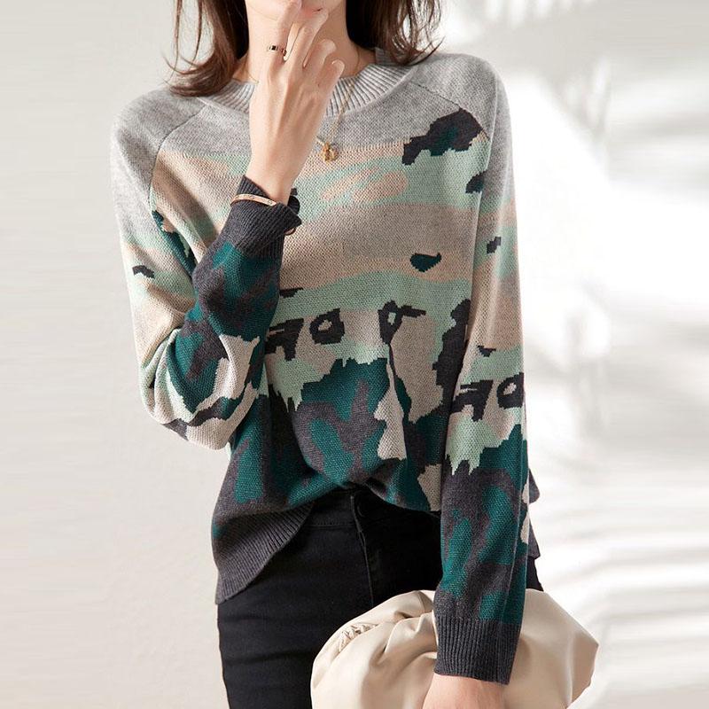 Sweater Women's Contrast Knitwear Pullover Lady Style Korean Loose Top Trending Sweater Autumn and Winter Fluffy Top