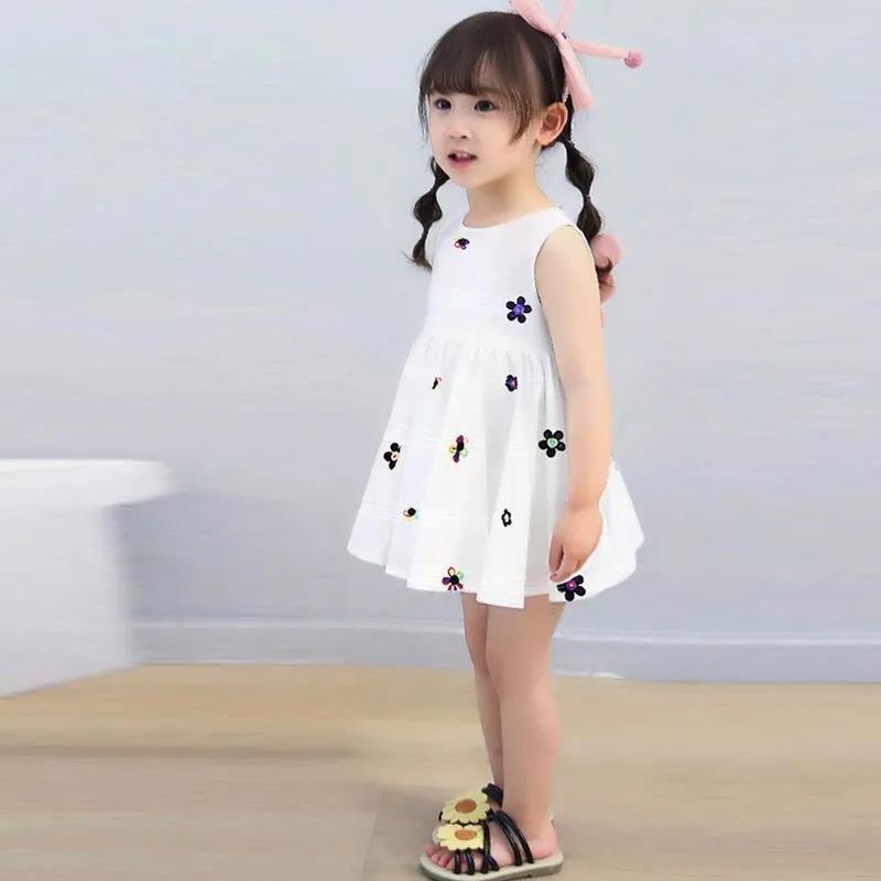 Girls Dress Summer Simple Print Children's Skirt Little Girl Princess Dress Round Neck Sleeveless A-line Skirt Thin Dress